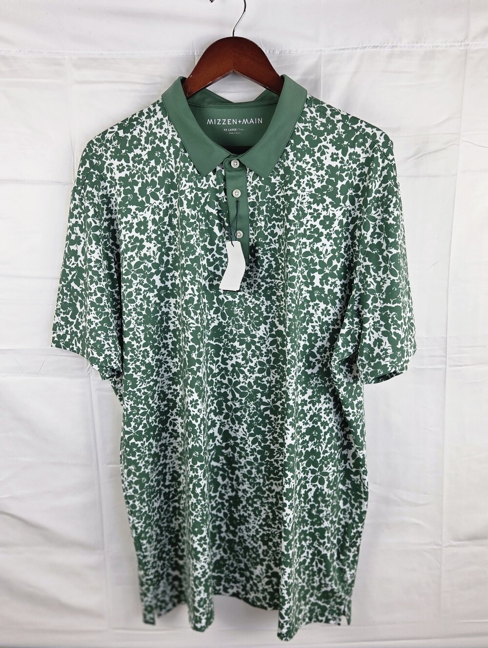 Mizzen Main Versa Floral Polo Shirt Mens 2XL Green Short Sleeve Stretch